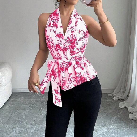 Tops - Hot Pink Boho Women's Ink Print Sleeveless Design Shirt